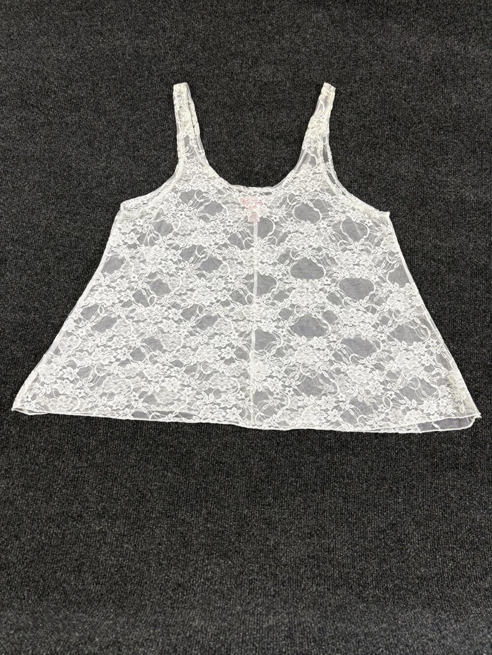 Concert Tank Top Womens L White Floral Lace Sheer Scoop Neck Camisole Layering